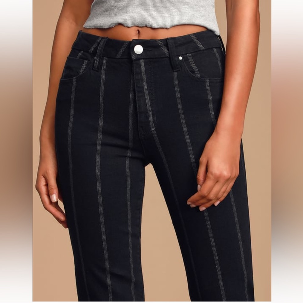 Lulus Accacia Black Striped High-Waisted Cropped Jeans